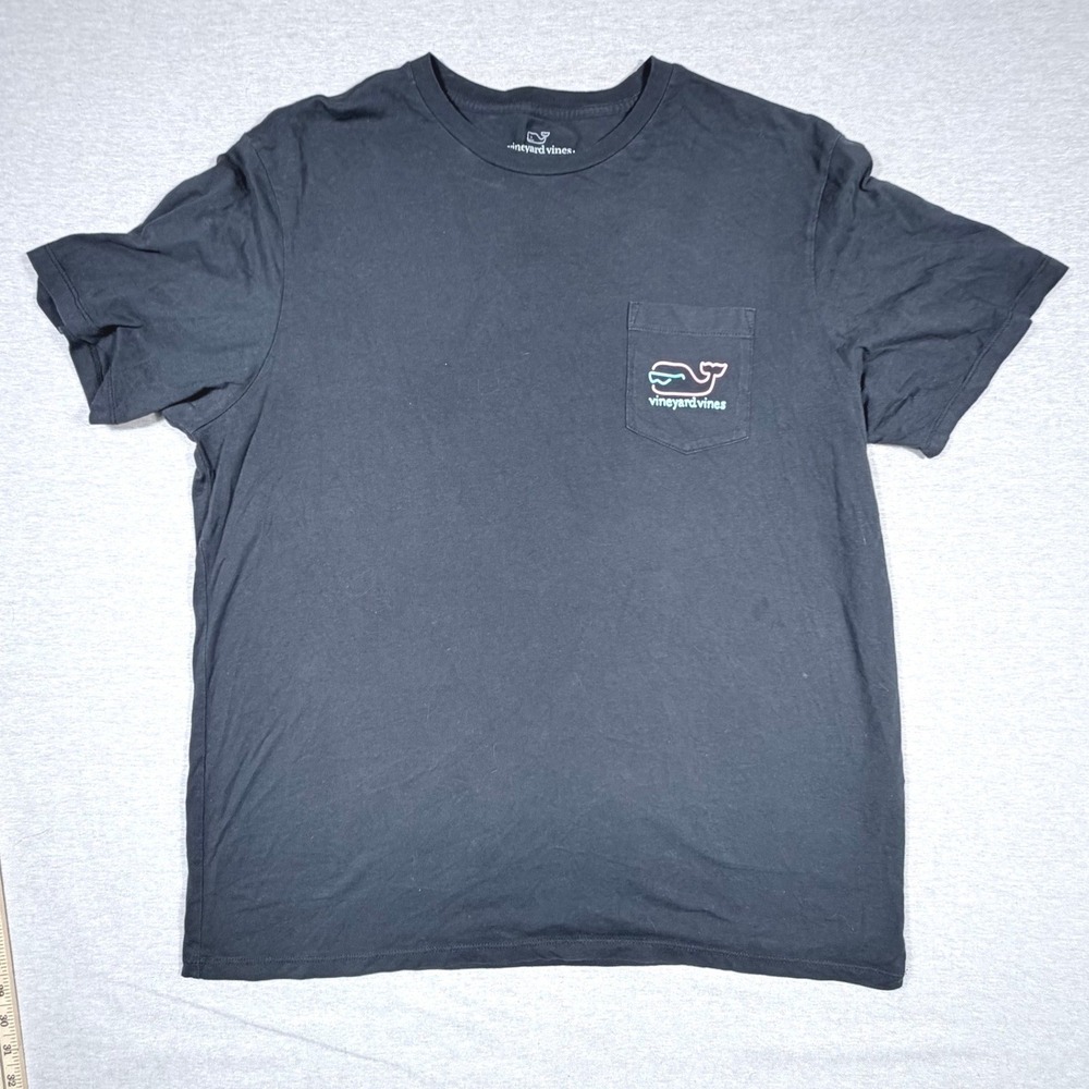 Vineyard Vines Mens Large Black Neon Sailboat Graphic Pocket T-Shirt Good Vibes